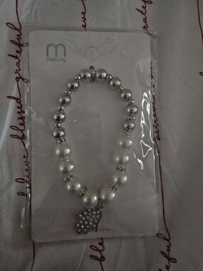 Melody Silver & Pearl Hamsa Charm Bracelet-NIP!